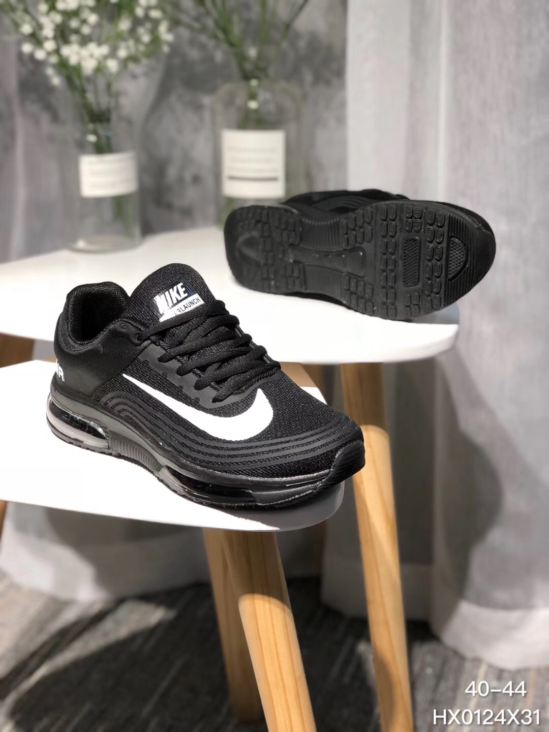 Men Nike Air Max 2018 Flyknit Black White Running Shoes